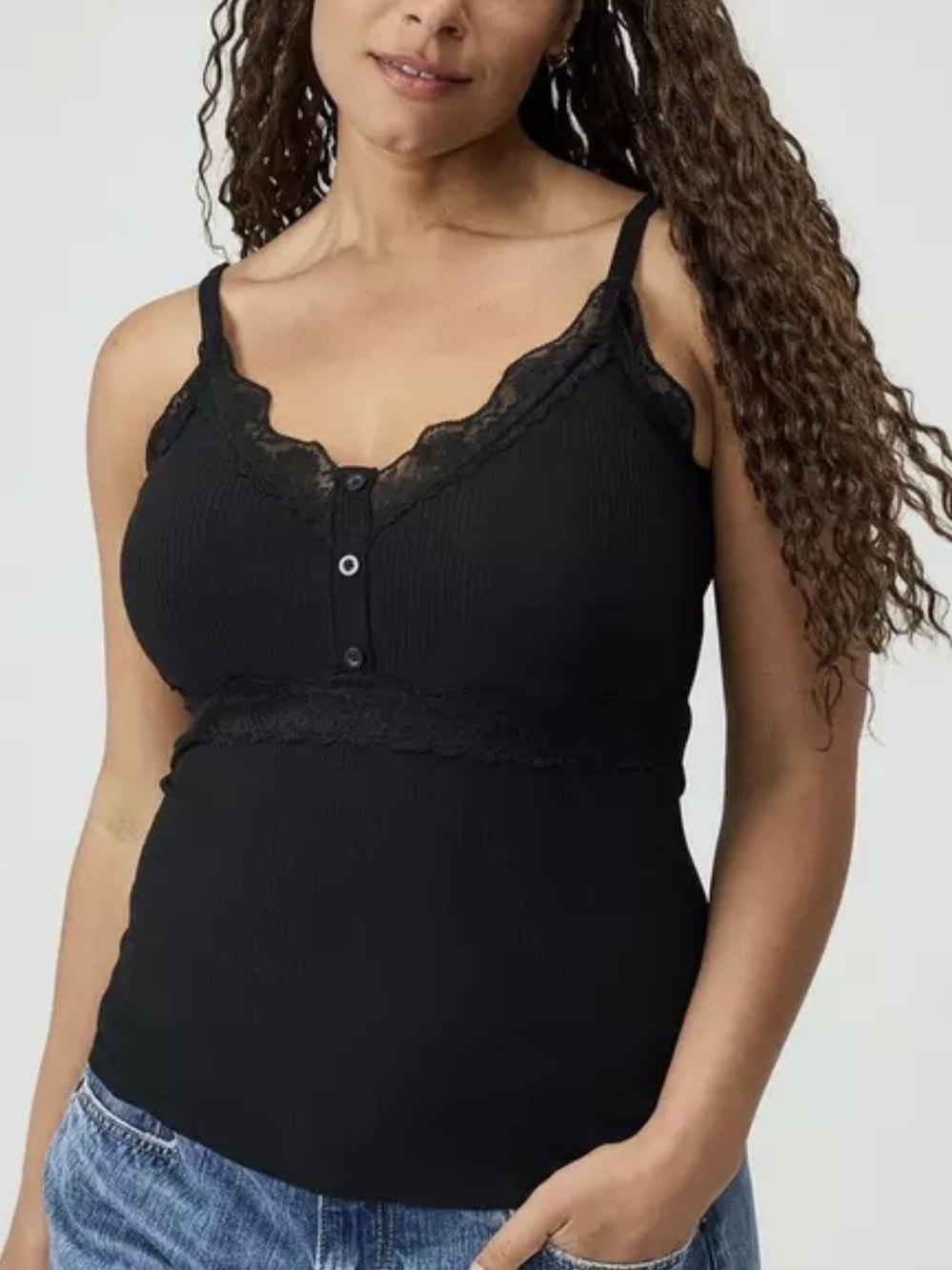Black Lace-Trim Ribbed Cami Tank Top
